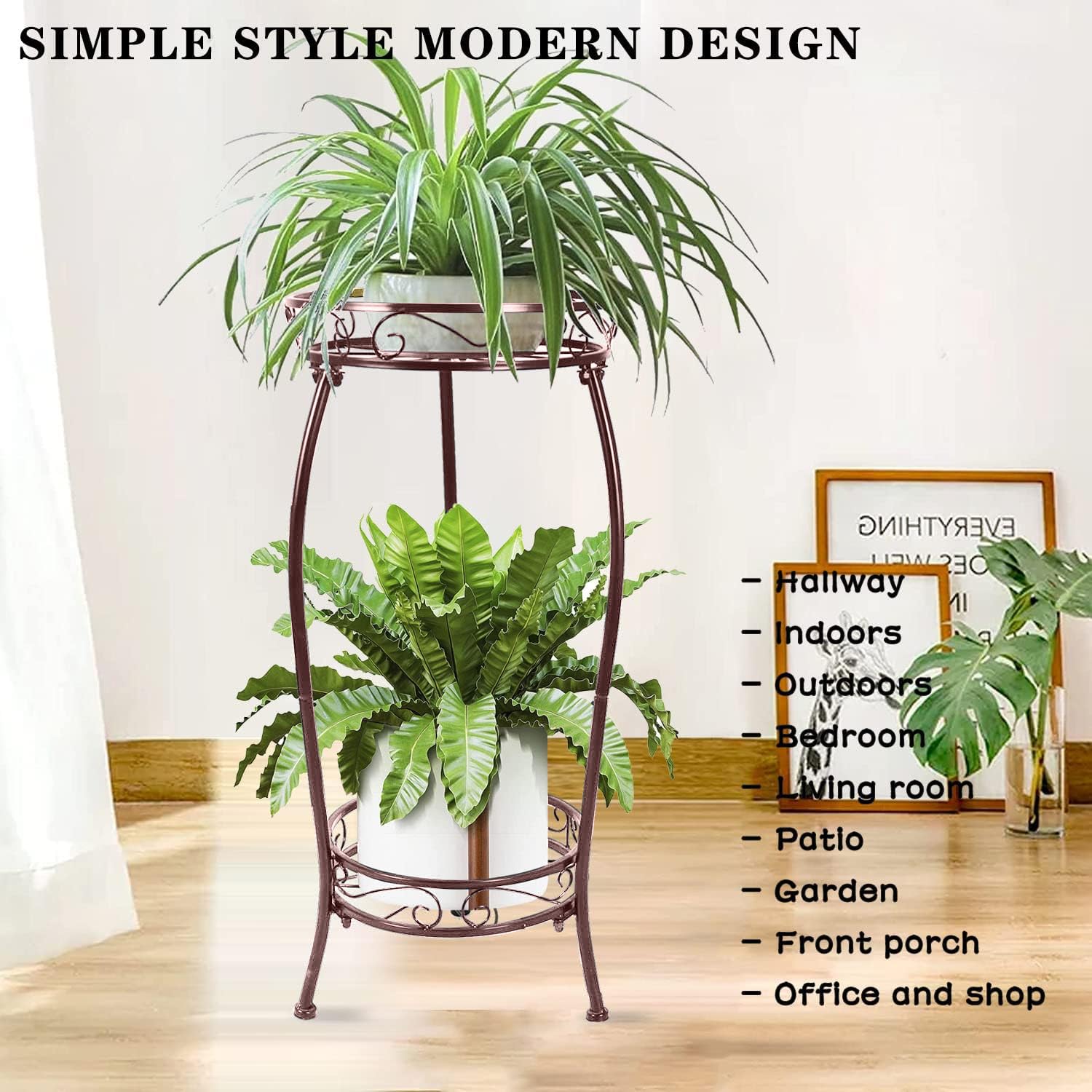 MOCORY Plant Stand 2 Tier side view with plants