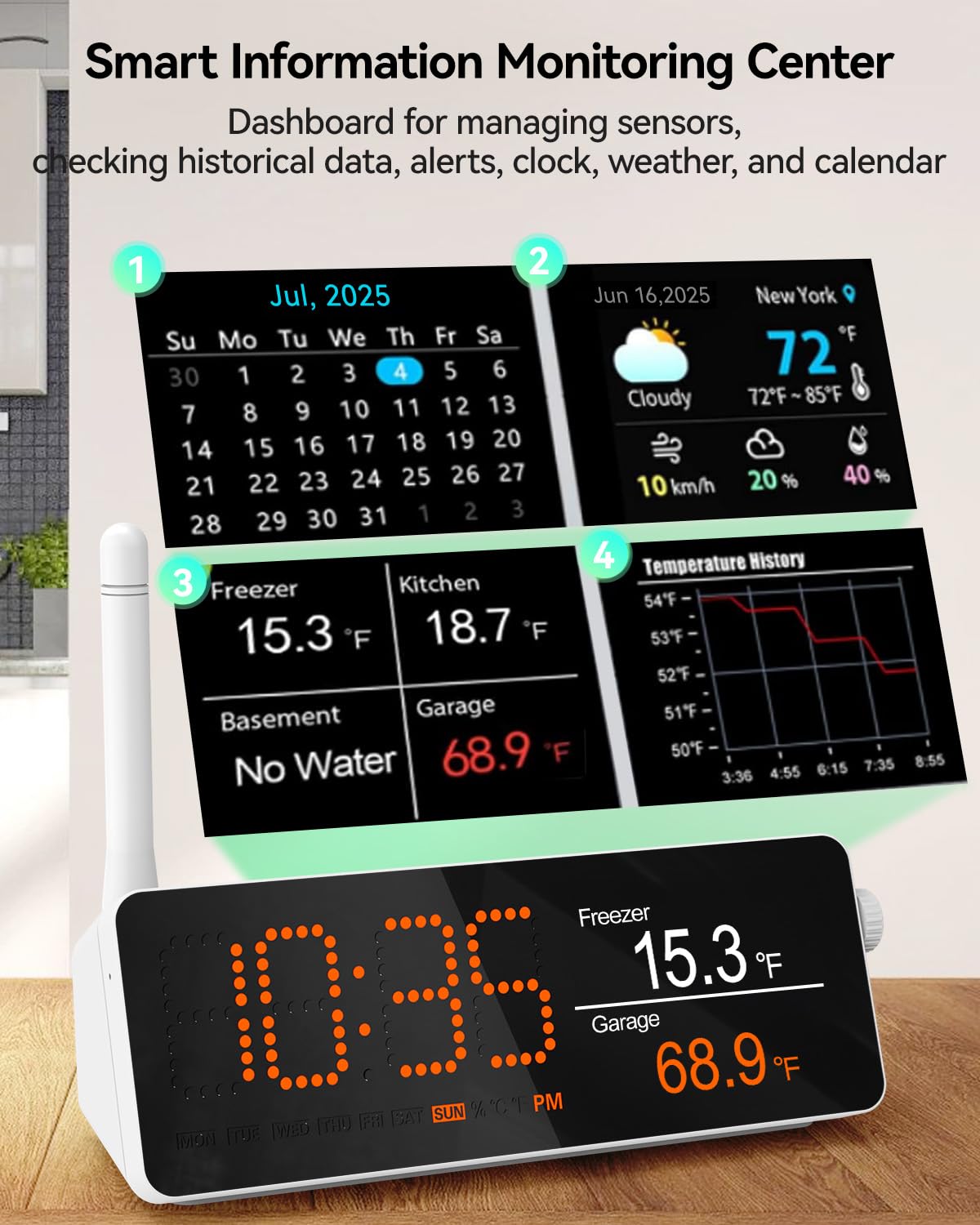 MOCREO WiFi thermometer packaging with features listed