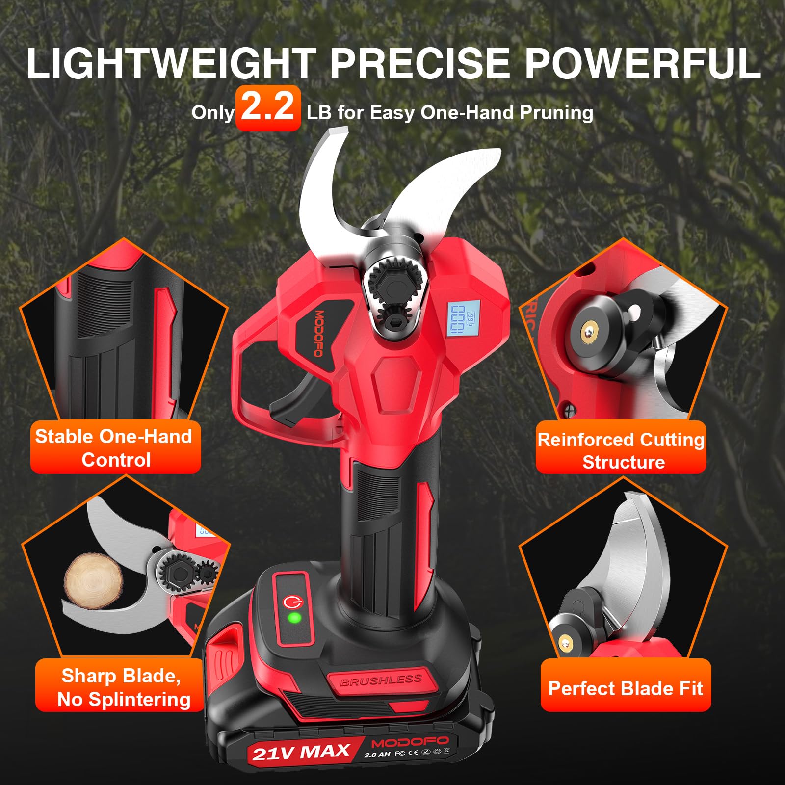 MODOFO Electric Pruning Shears in action trimming a shrub