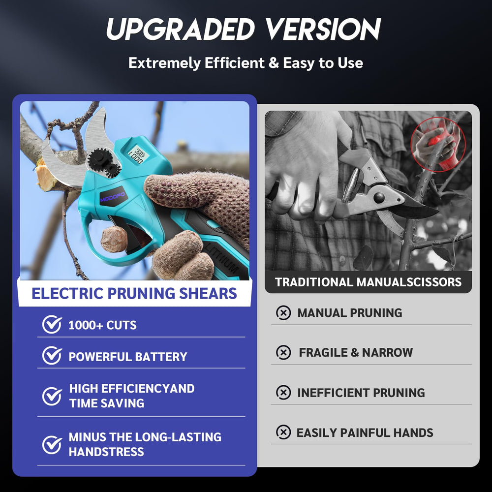 MODOFO electric pruning shears in use on garden branches