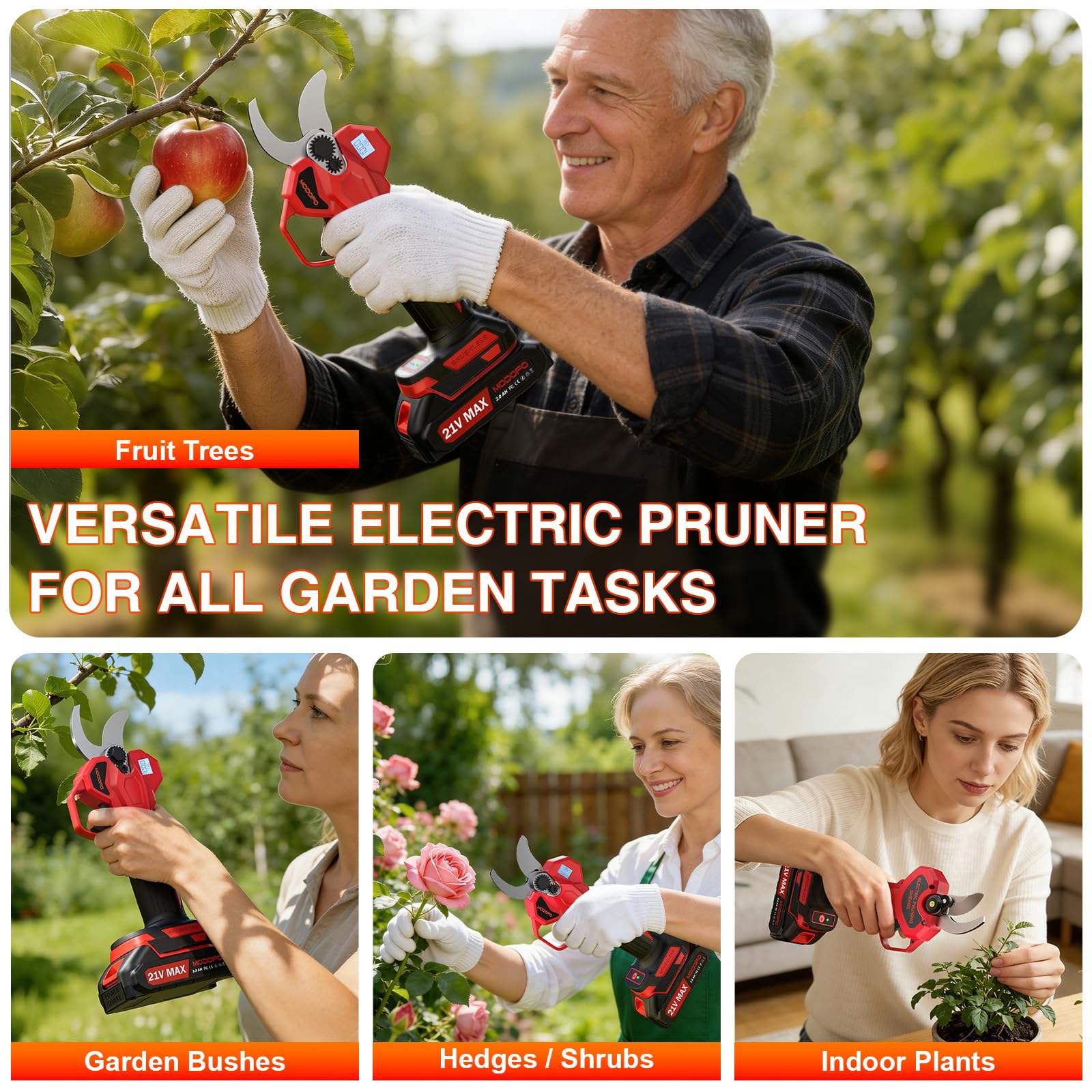 MODOFO Electric Pruning Shears with sharpening stone and wrenches