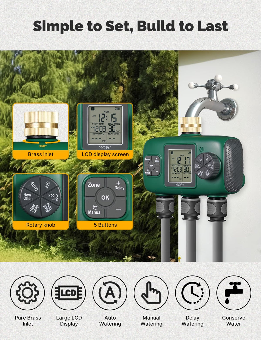 MOES 3 Zone Sprinkler Timer with hose attachment