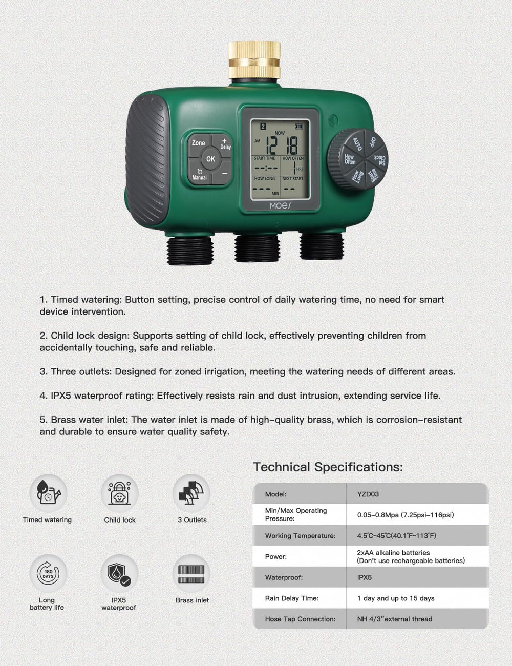 MOES 3 Zone Sprinkler Timer with packaging