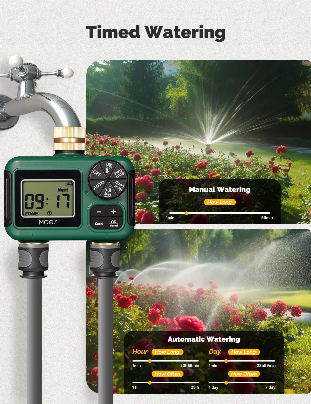 MOES Sprinkler Timer connected to garden hose