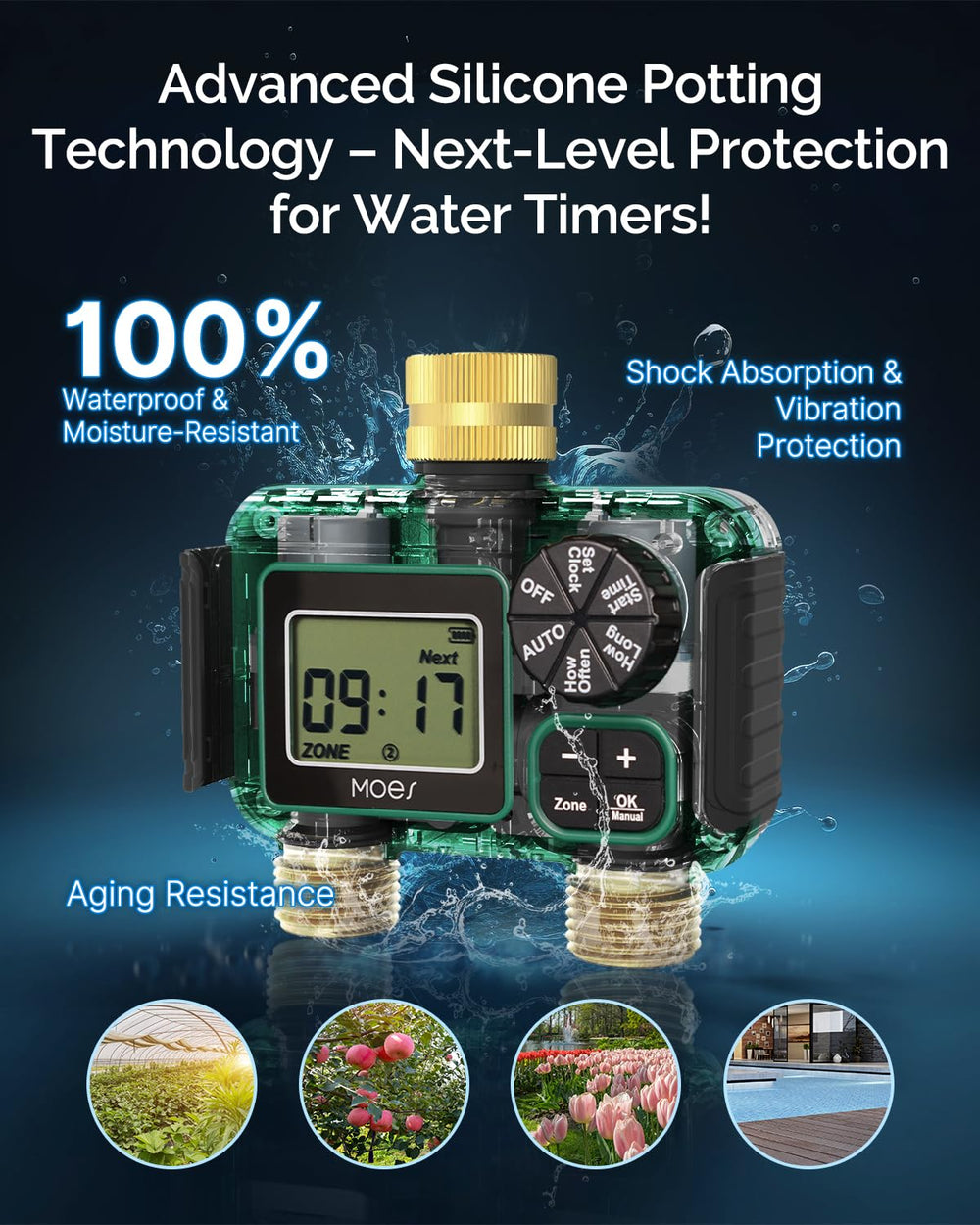 MOES Sprinkler Timer showing dual zone control panel