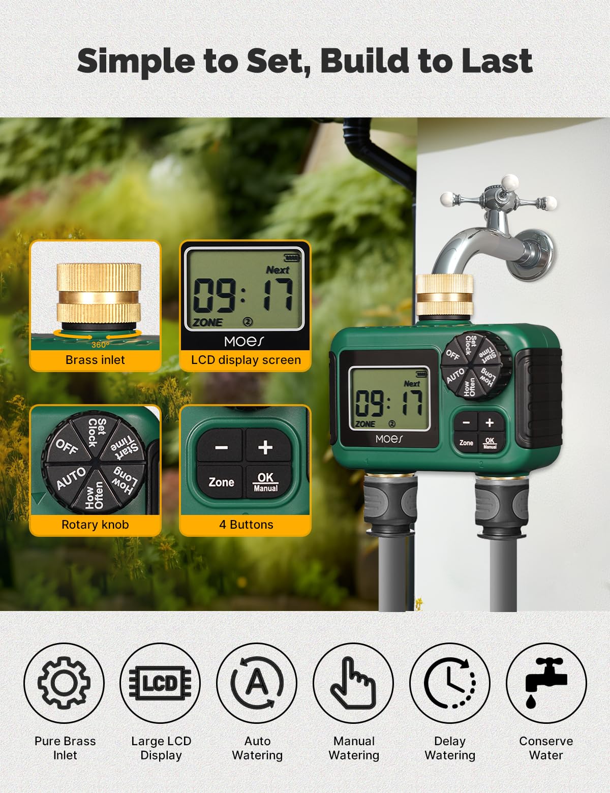 MOES Sprinkler Timer with large LCD screen and settings