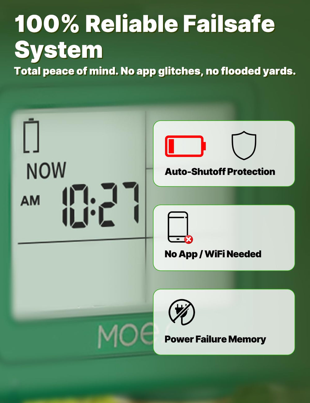 MOES water timer in outdoor garden setting