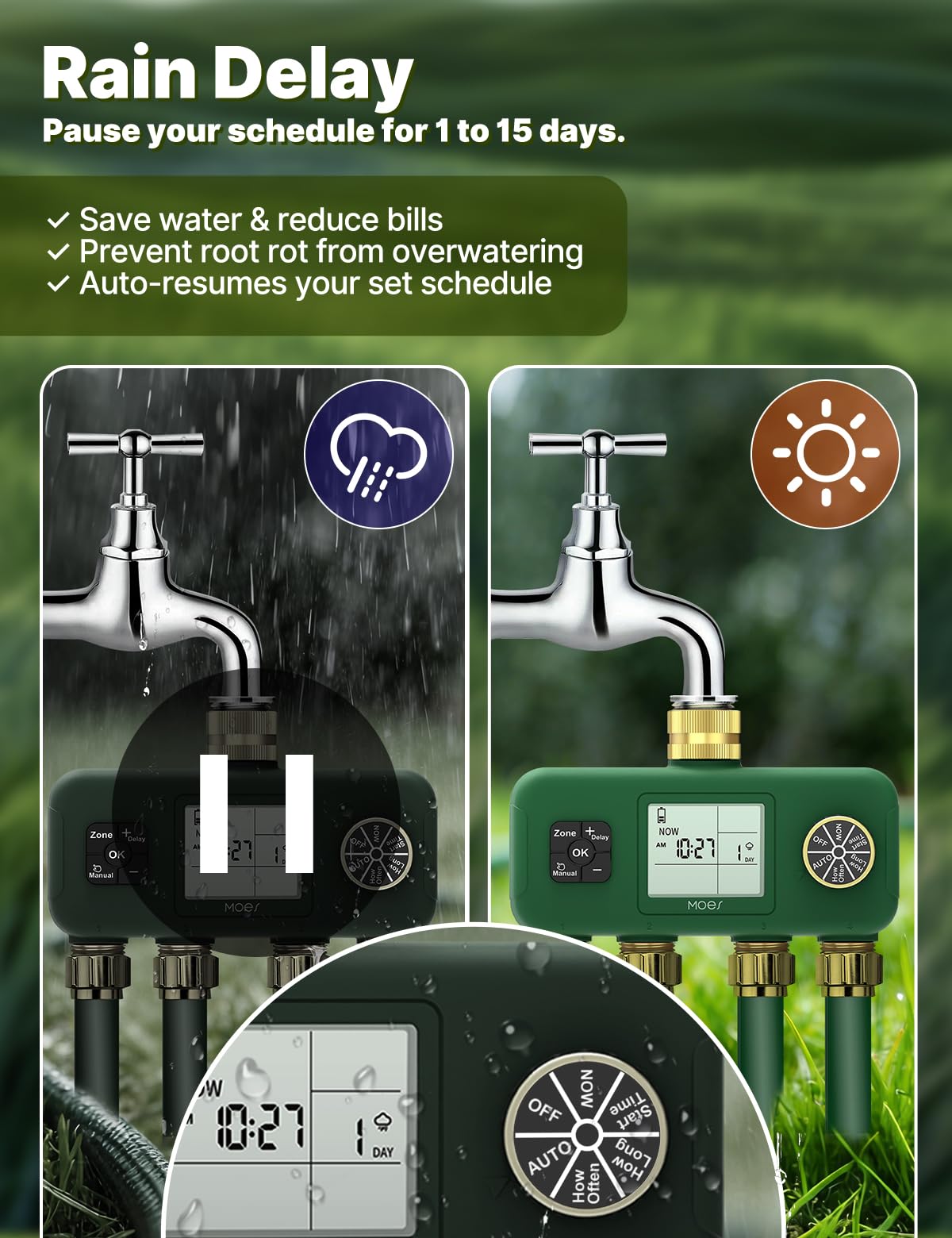 MOES water timer installed on garden faucet