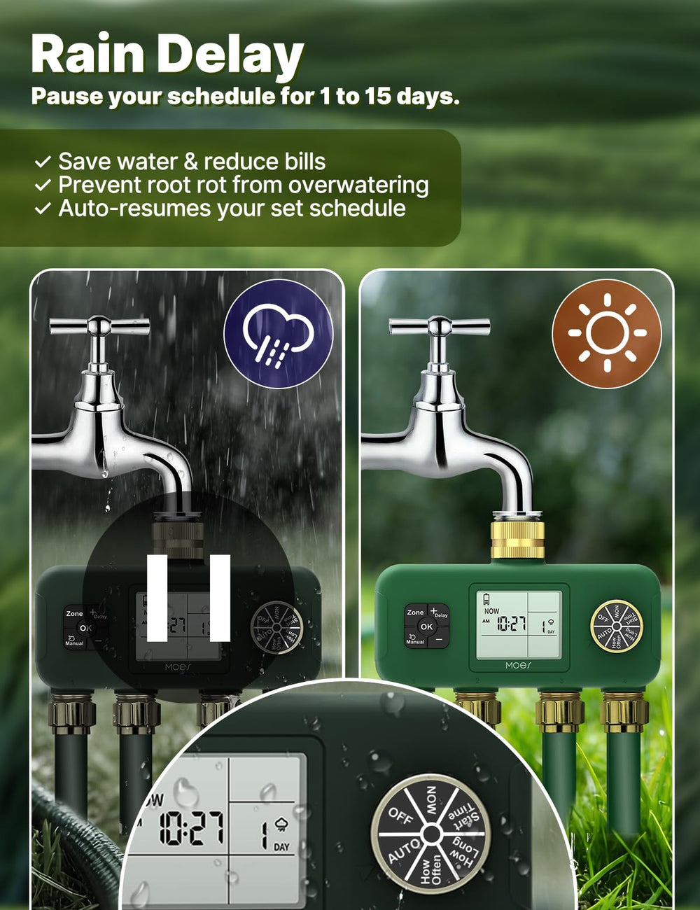 MOES water timer installed on garden faucet