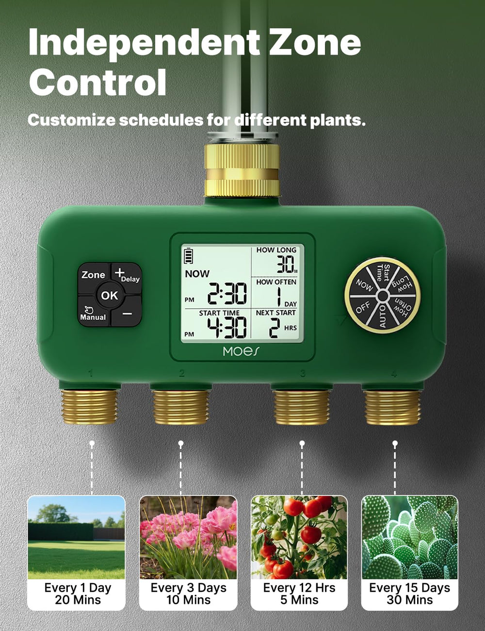 MOES water timer showing sequential watering setup