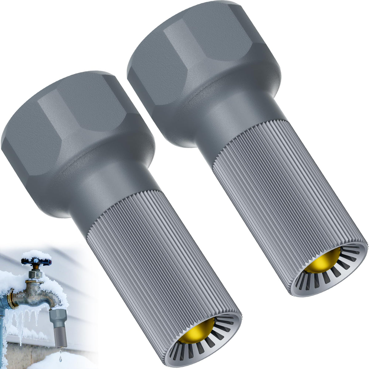 Mokeyder 3/4-Inch Thread Faucet Freeze Protection Valve, Grey front view
