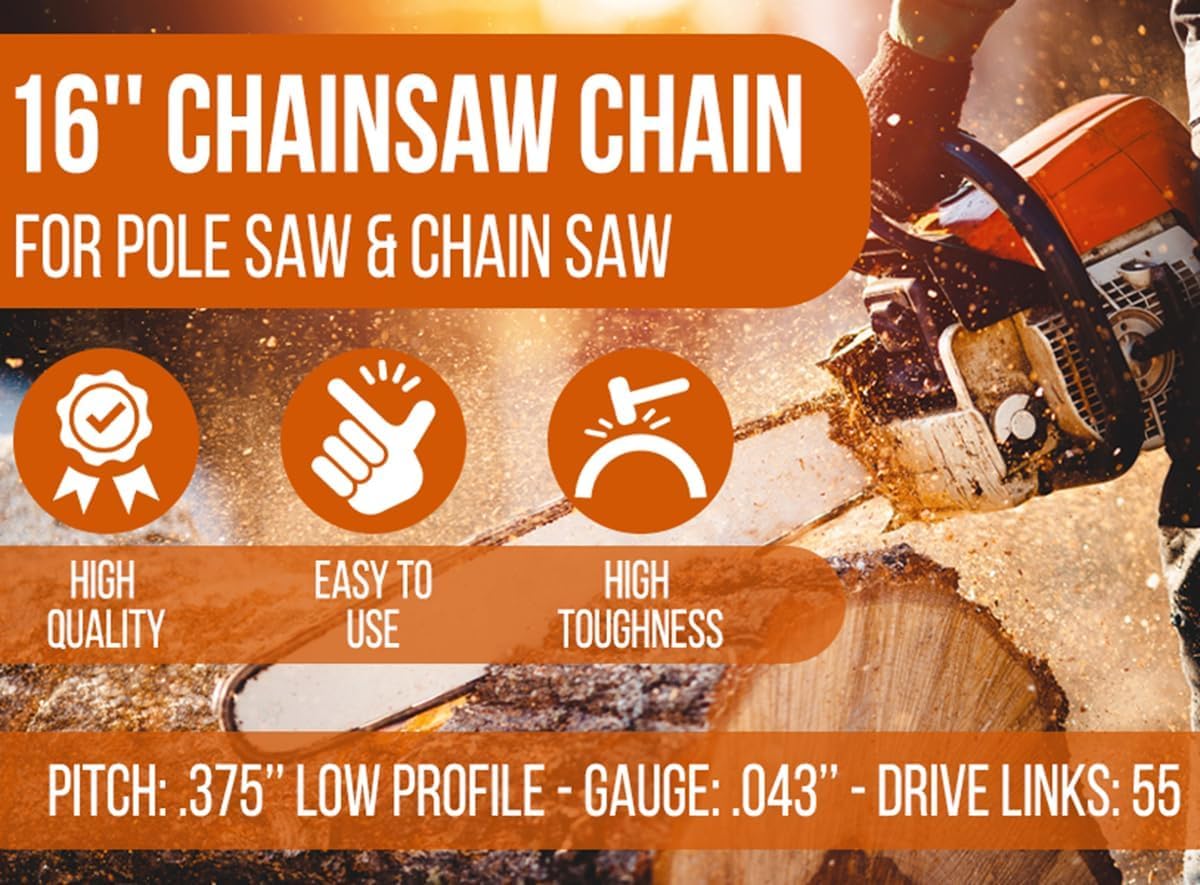 Molten 16 Inch Chainsaw Chain close-up showing gauge