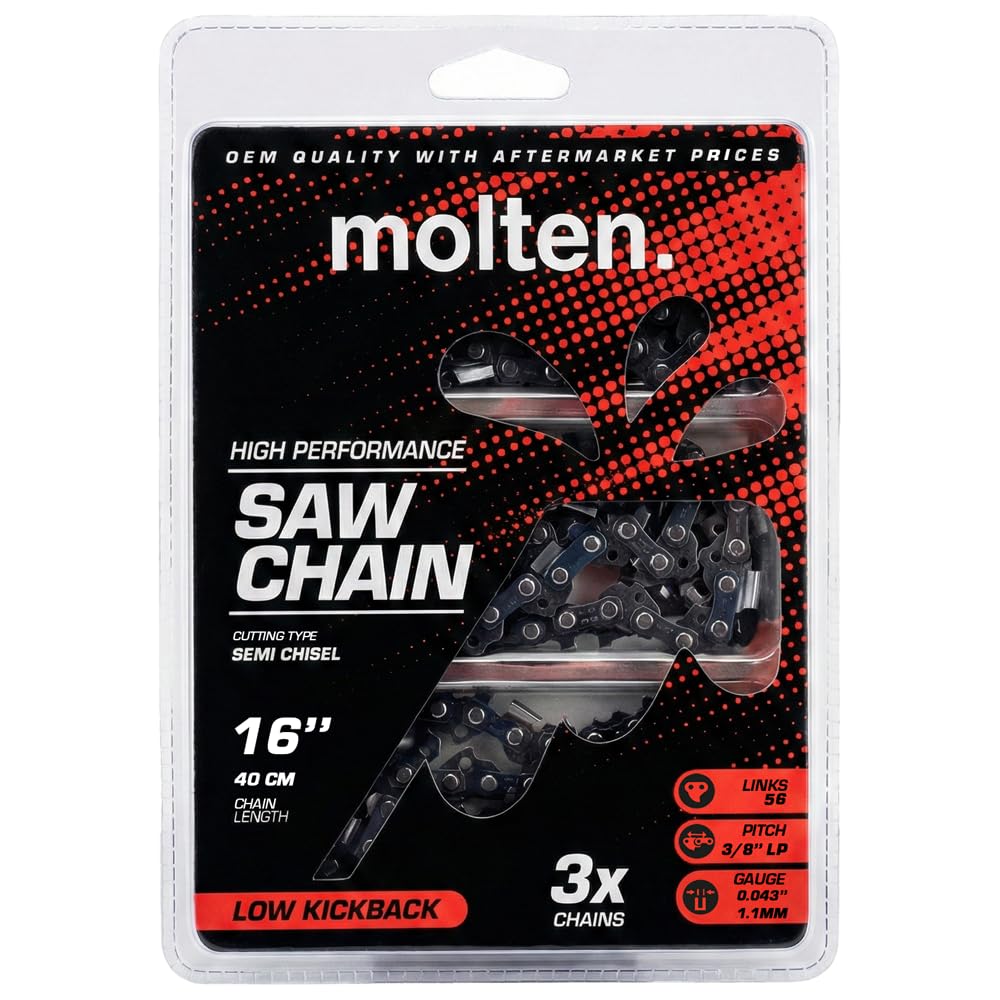 Molten 16 Inch Chainsaw Chain front view, showing cutting teeth