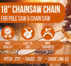 Molten 18 Inch Chainsaw Chain close-up showing German steel quality