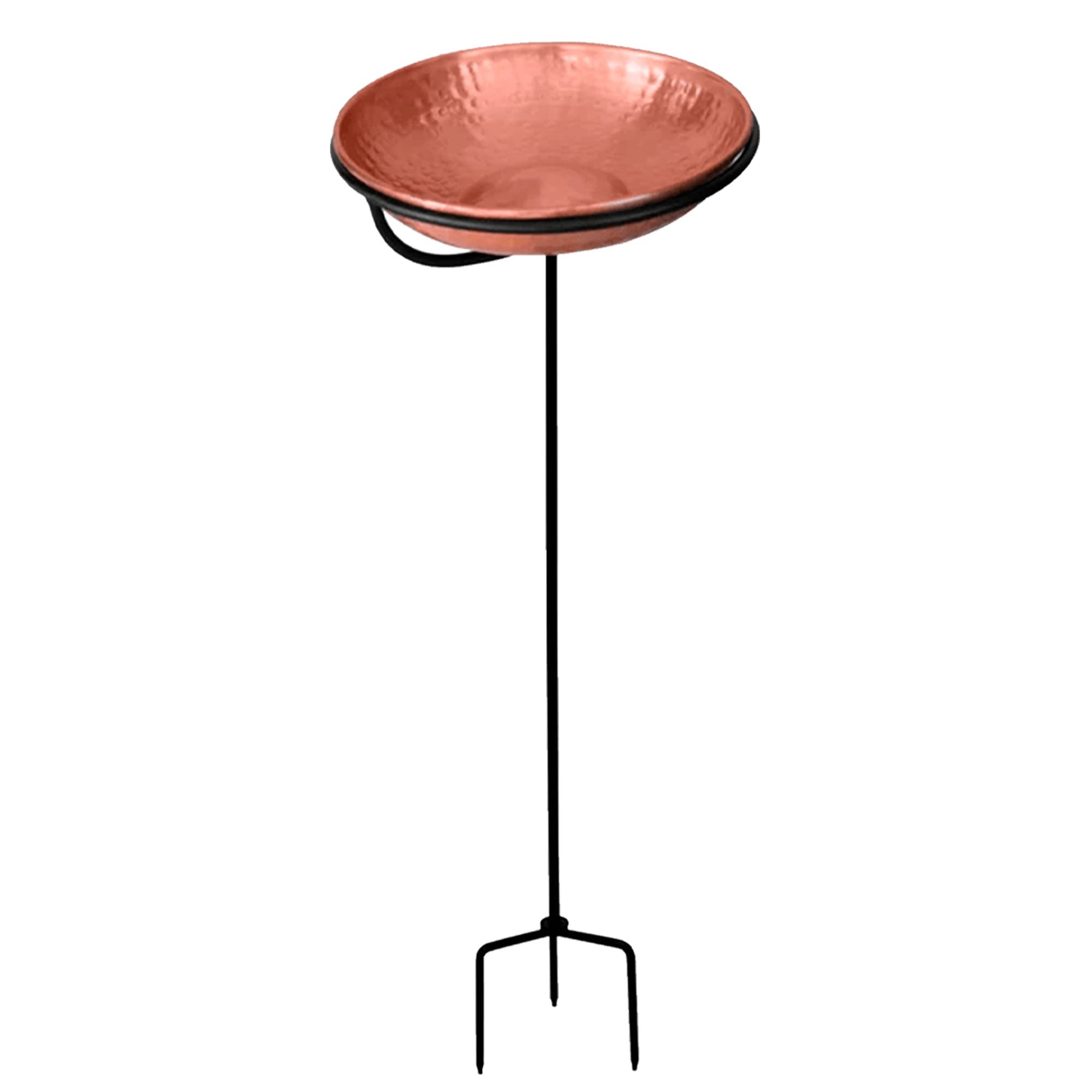 Monarch Abode Copper Bird Bath front view with detachable iron stand