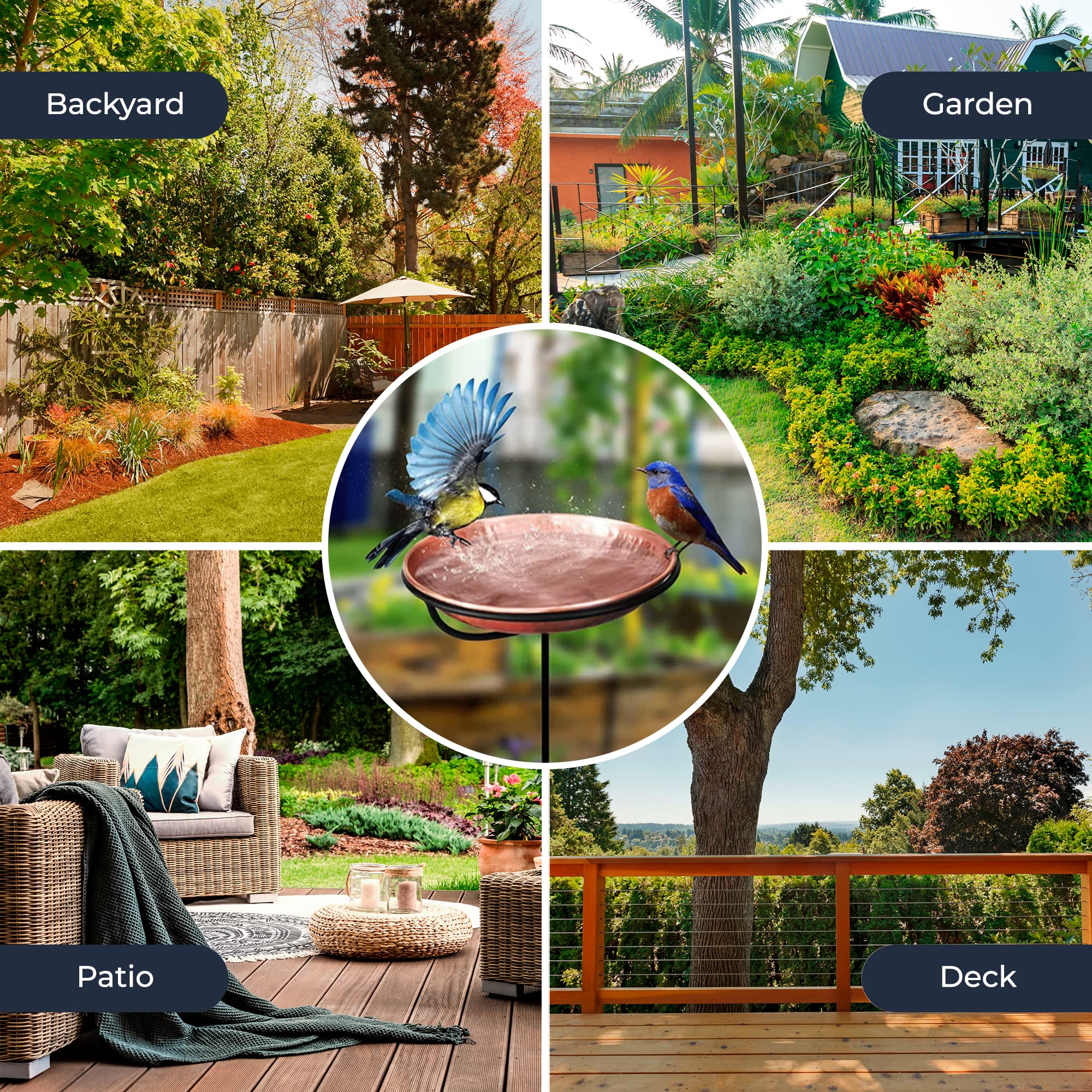 Monarch Abode Copper Bird Bath in a garden setting