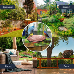 Monarch Abode Copper Bird Bath in a garden setting