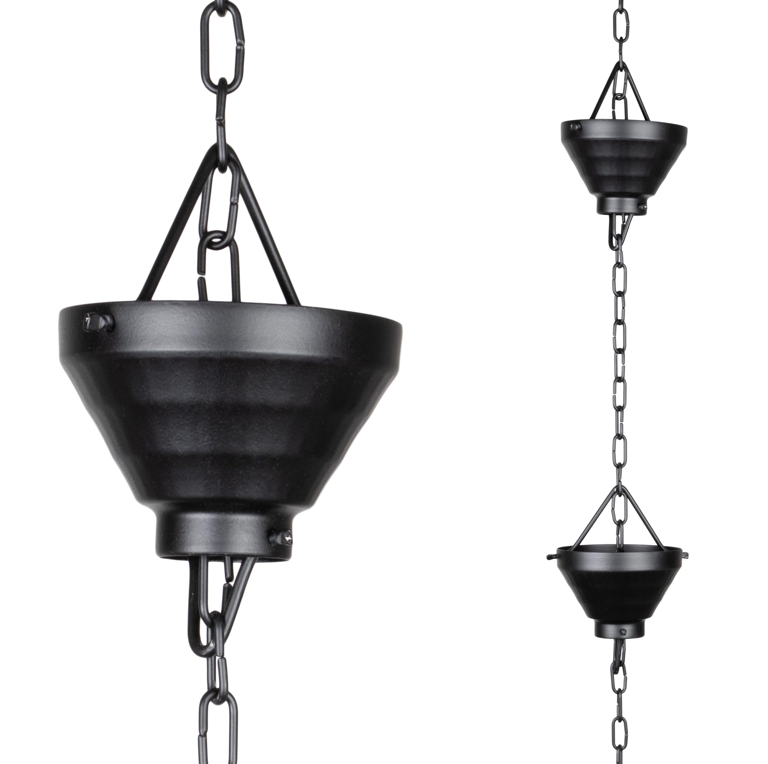 Monarch Rain Chains Aluminum Siam Rain Chain front view with 8 cups