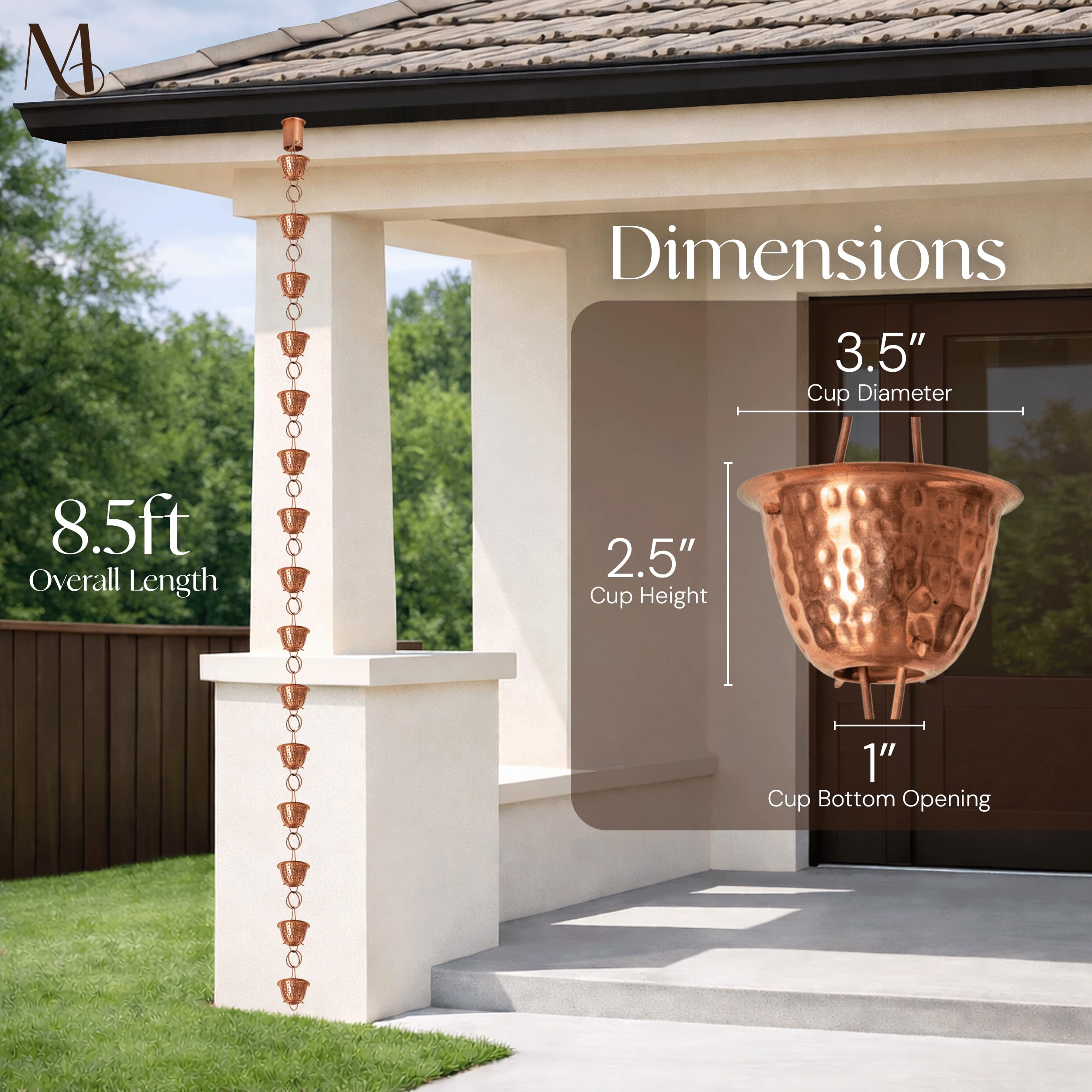 Monarch Rain Chains copper rain chain cascading water