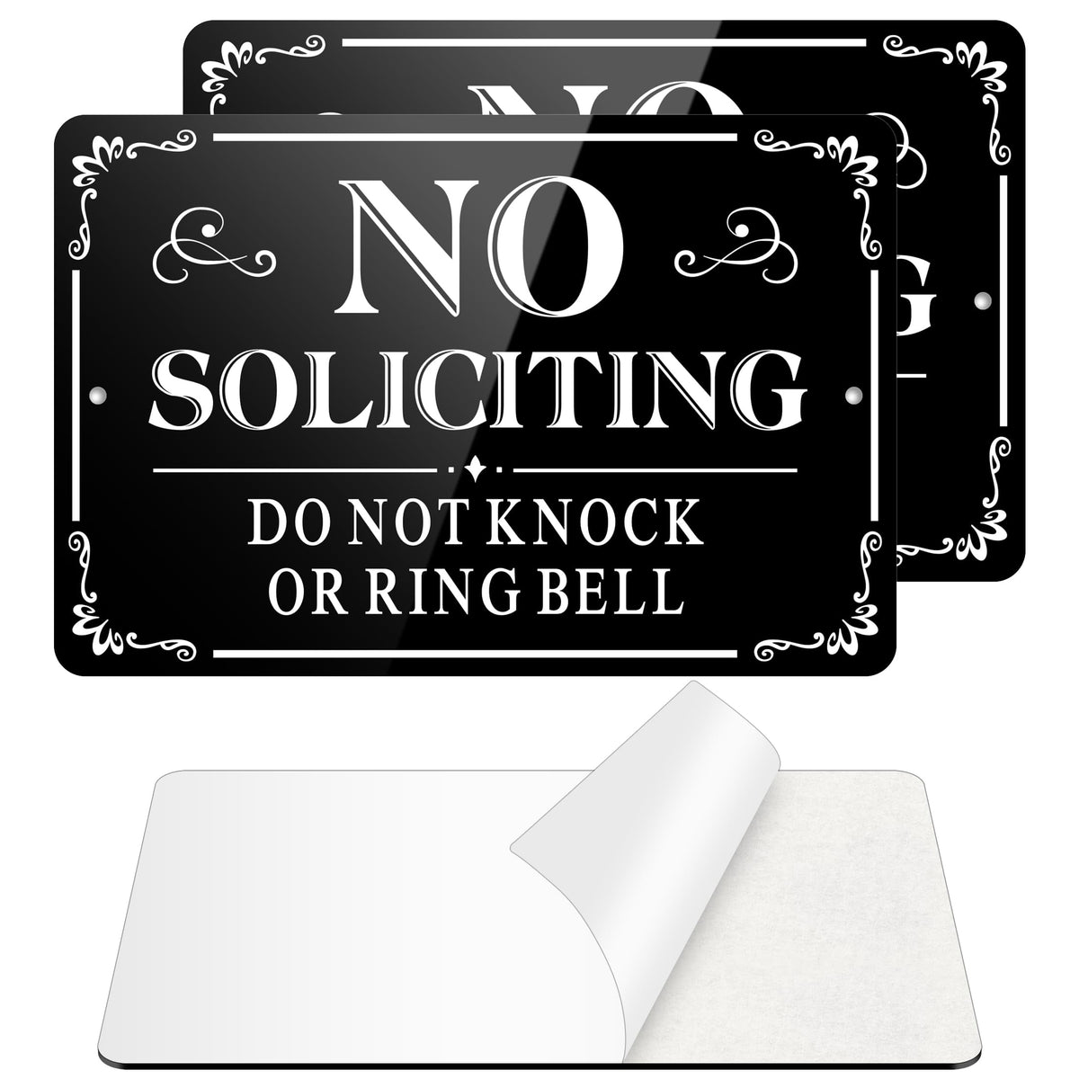 MongFun No Soliciting Sign front view, black and white design