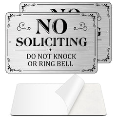 MongFun No Soliciting Sign front view, brushed silver and black