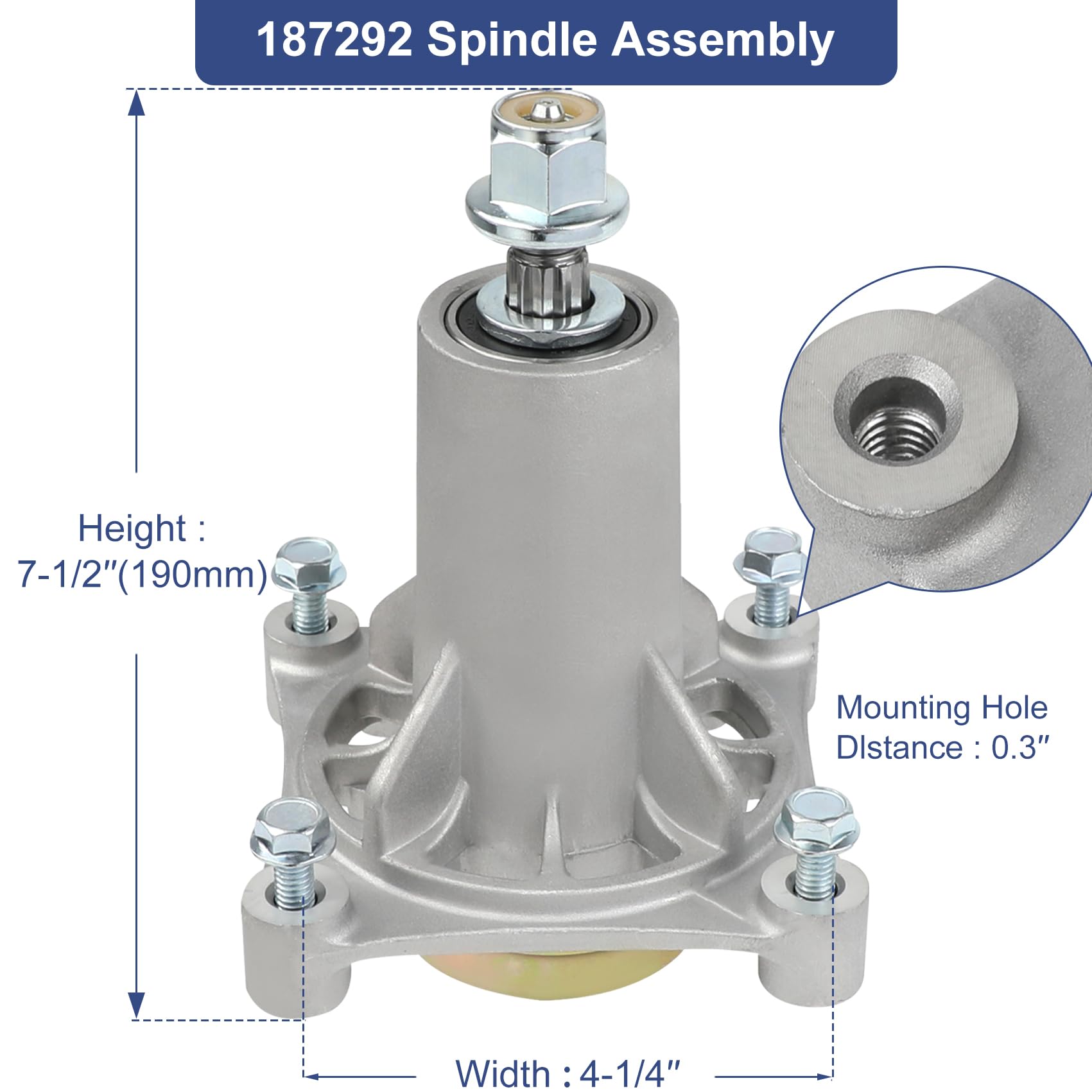MONKEMON Mower Spindle 187292 side view showing mounting holes