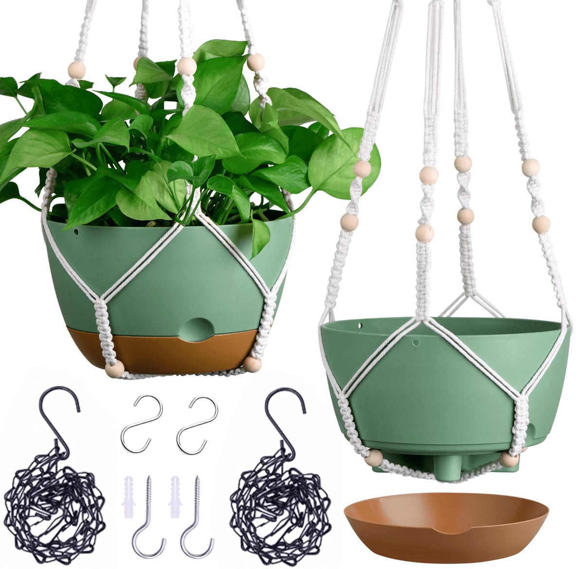 montresor 10 inch hanging planter green front view