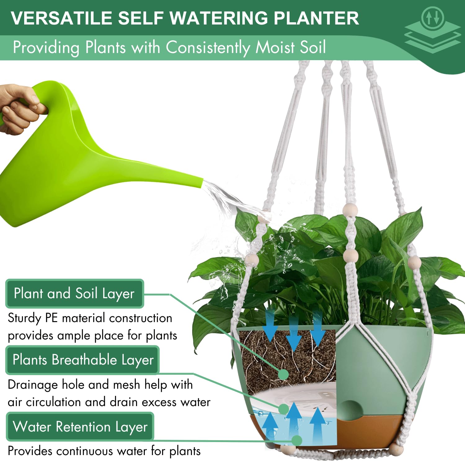 montresor 10 inch hanging planter with flexible hanger options