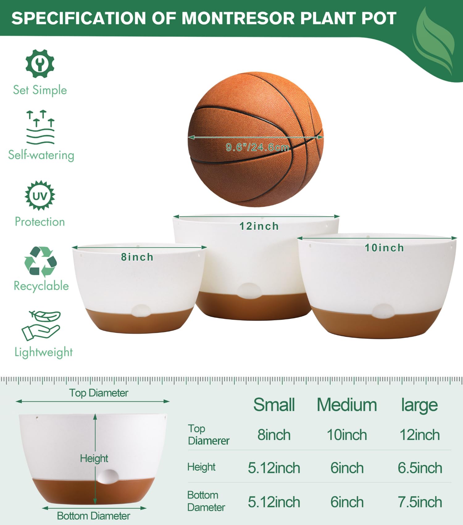 montresor 12 inch white self-watering hanging planter with flowers