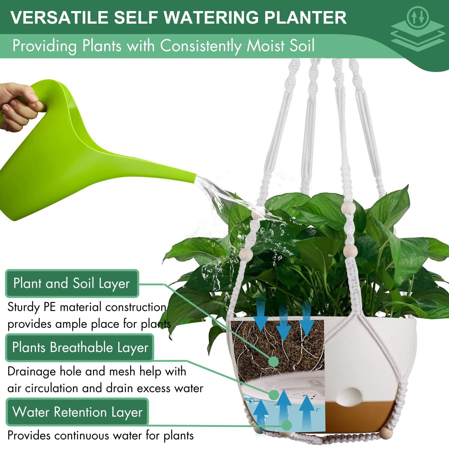montresor 8 inch hanging planter close-up drainage feature