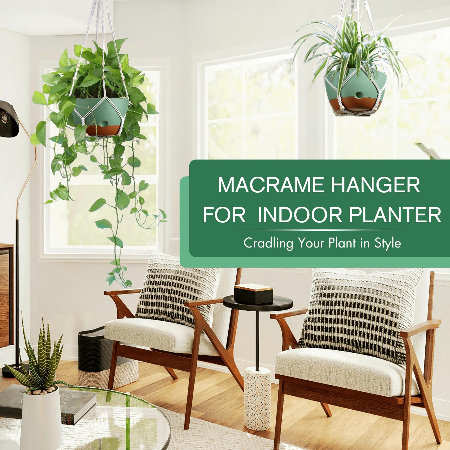 montresor 8 Inch Macrame Self Watering Hanging Planter side view