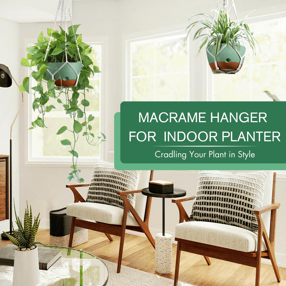 montresor 8 Inch Macrame Self Watering Hanging Planter side view