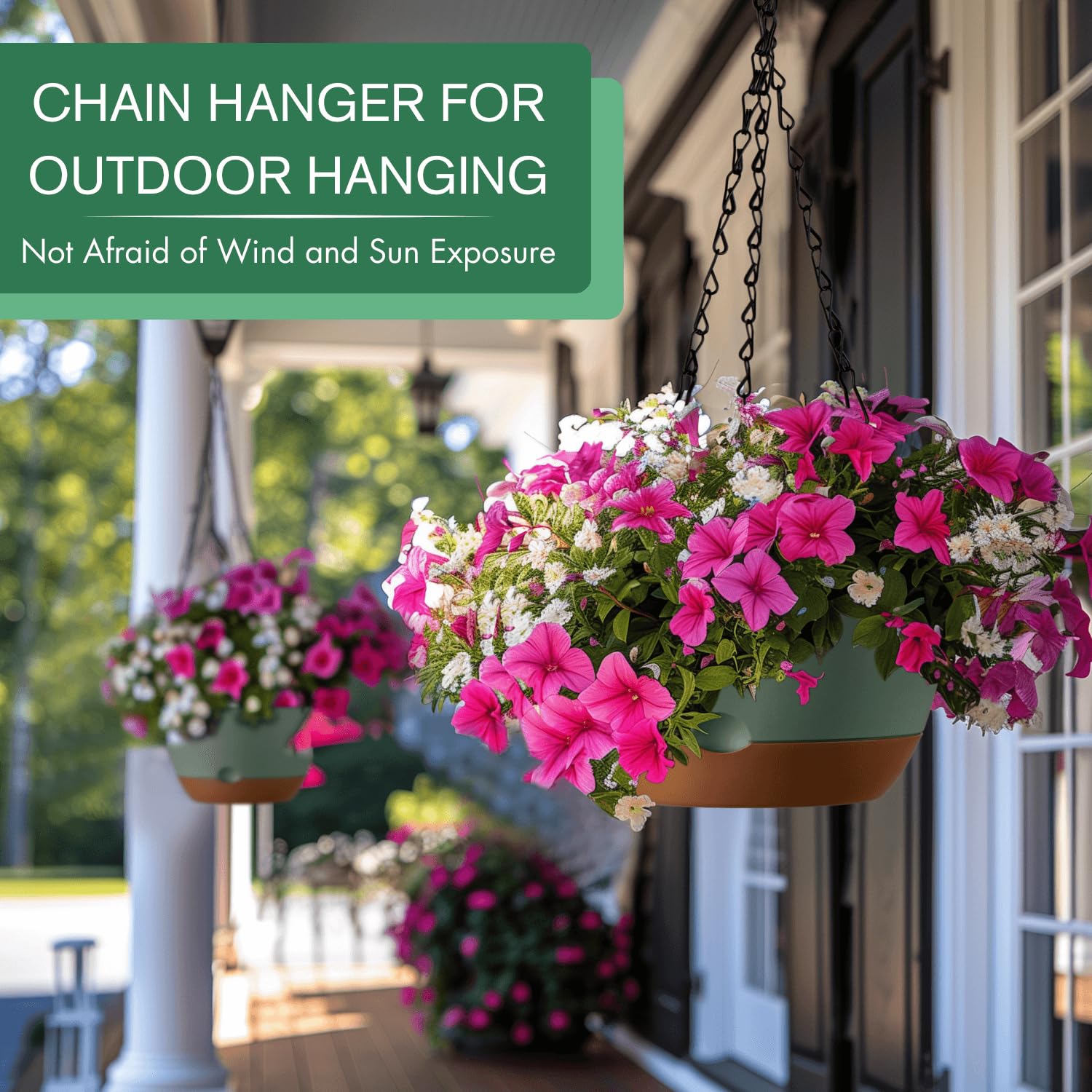 montresor 8 Inch Macrame Self Watering Hanging Planter with flowers