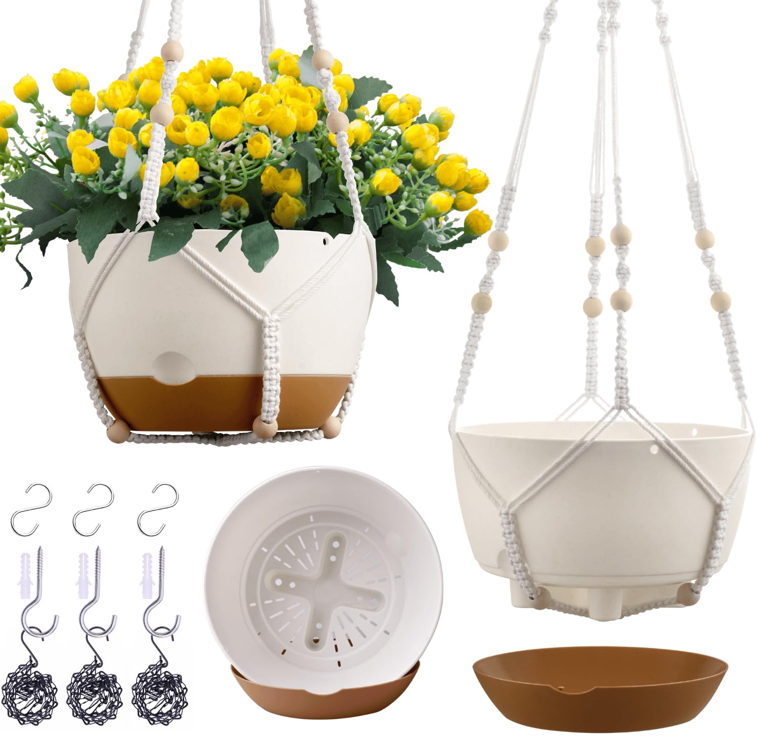 montresor 8 inch white self-watering hanging planter front view