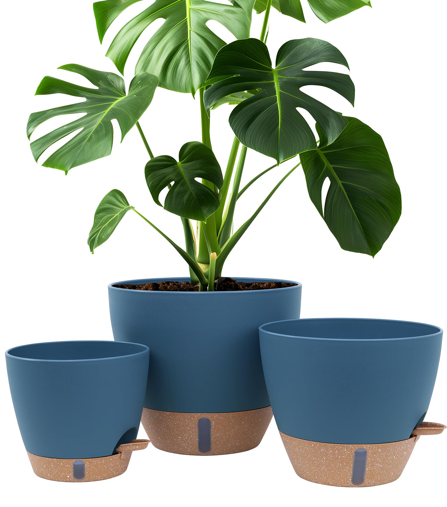 Montresor self-watering pot set, blue, 12-inch size front view