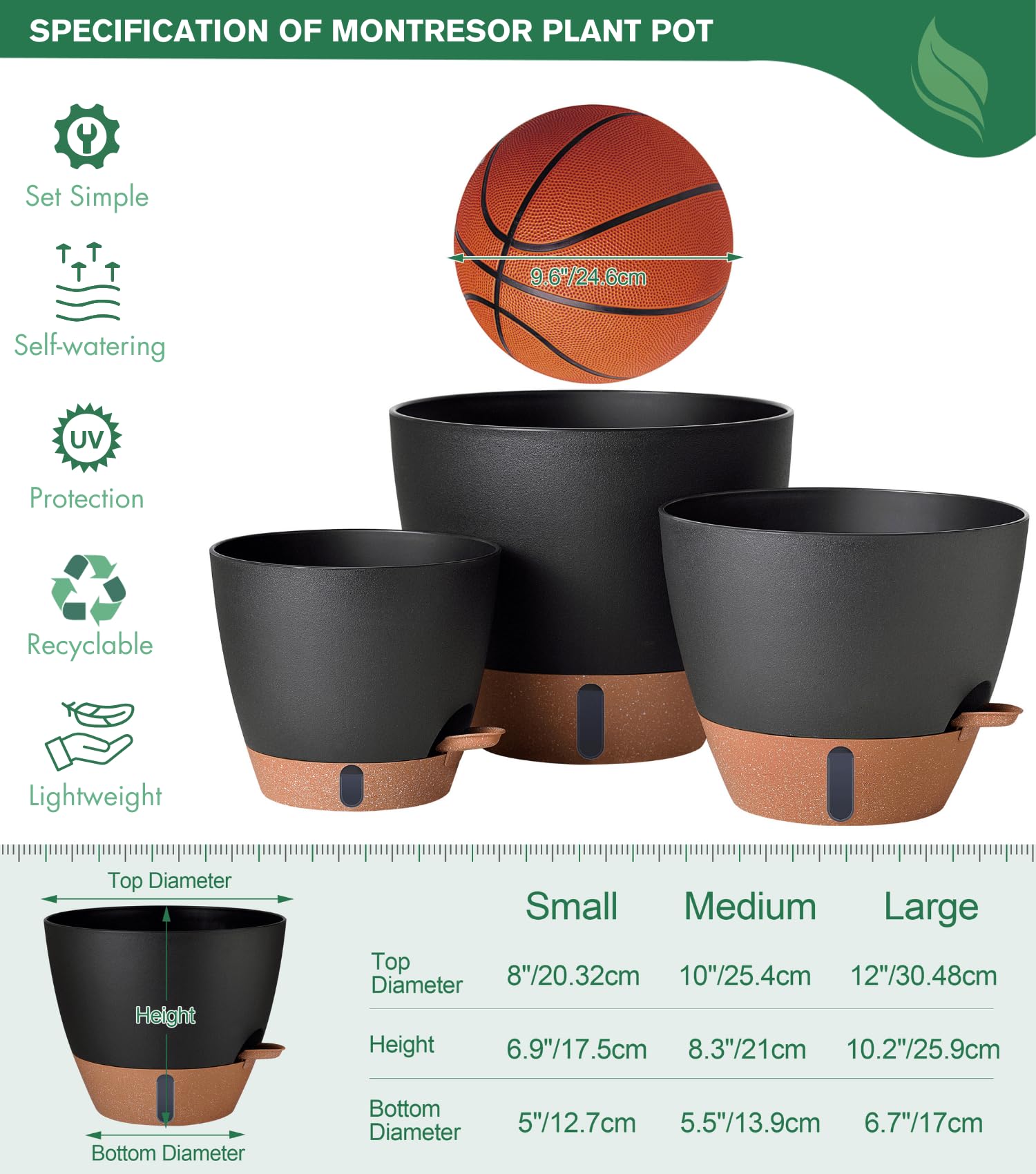 Montresor self-watering pots in a garden setting