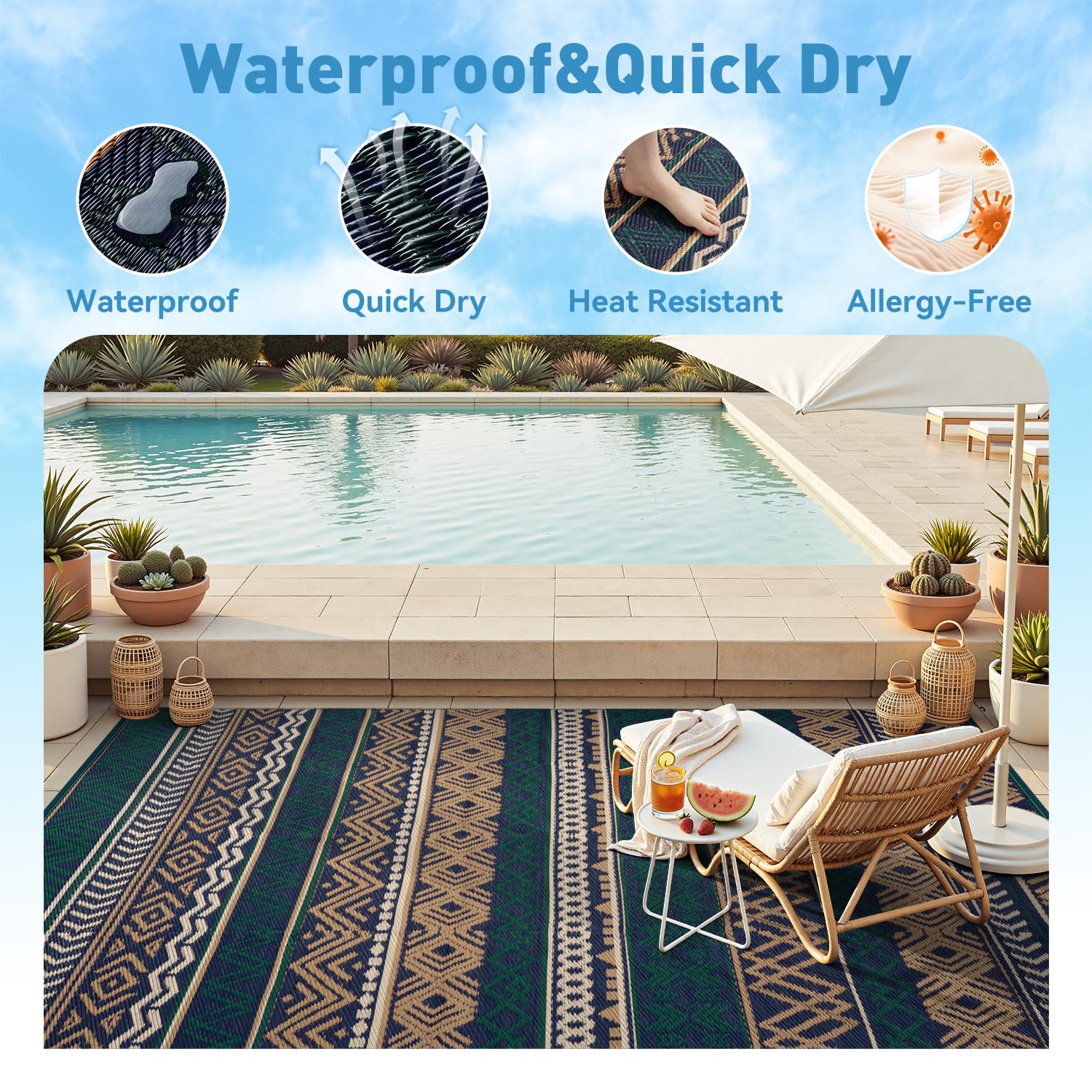 MontVoo 5x8 outdoor rug on a patio setting