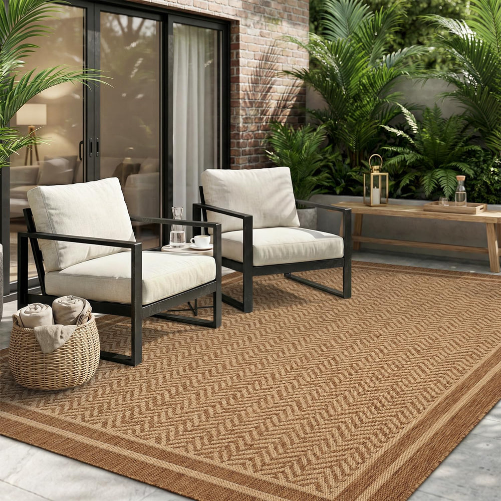MontVoo Outdoor Rug 5' x 7' in brown-wavy texture front view