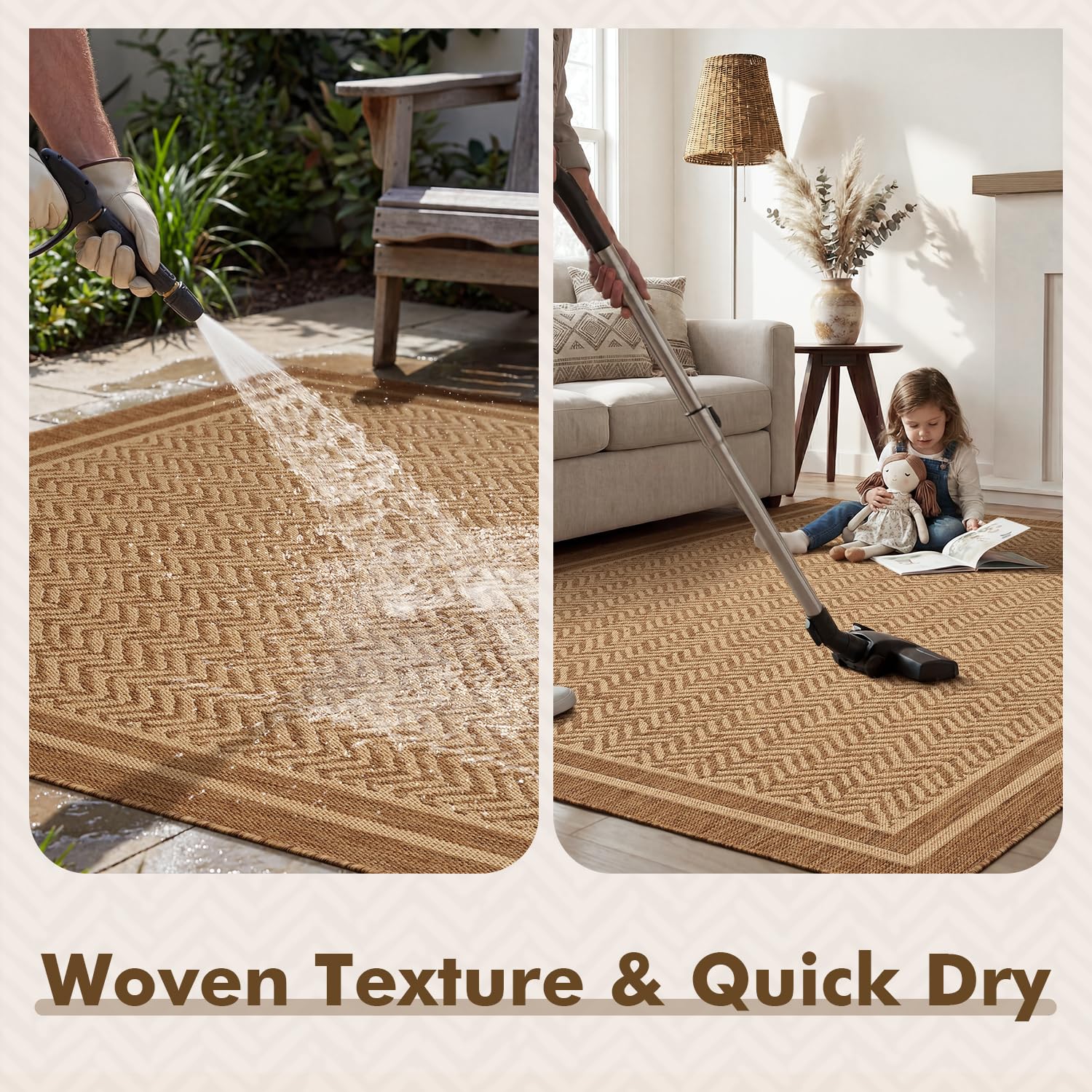 MontVoo Outdoor Rug 5' x 7' showing durability under foot traffic
