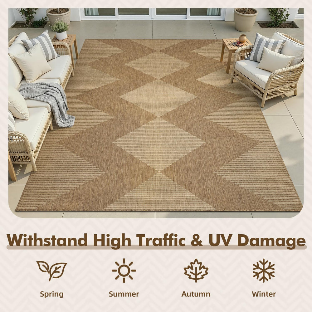 MontVoo Outdoor Rug 5x7 ft displayed on patio with furniture