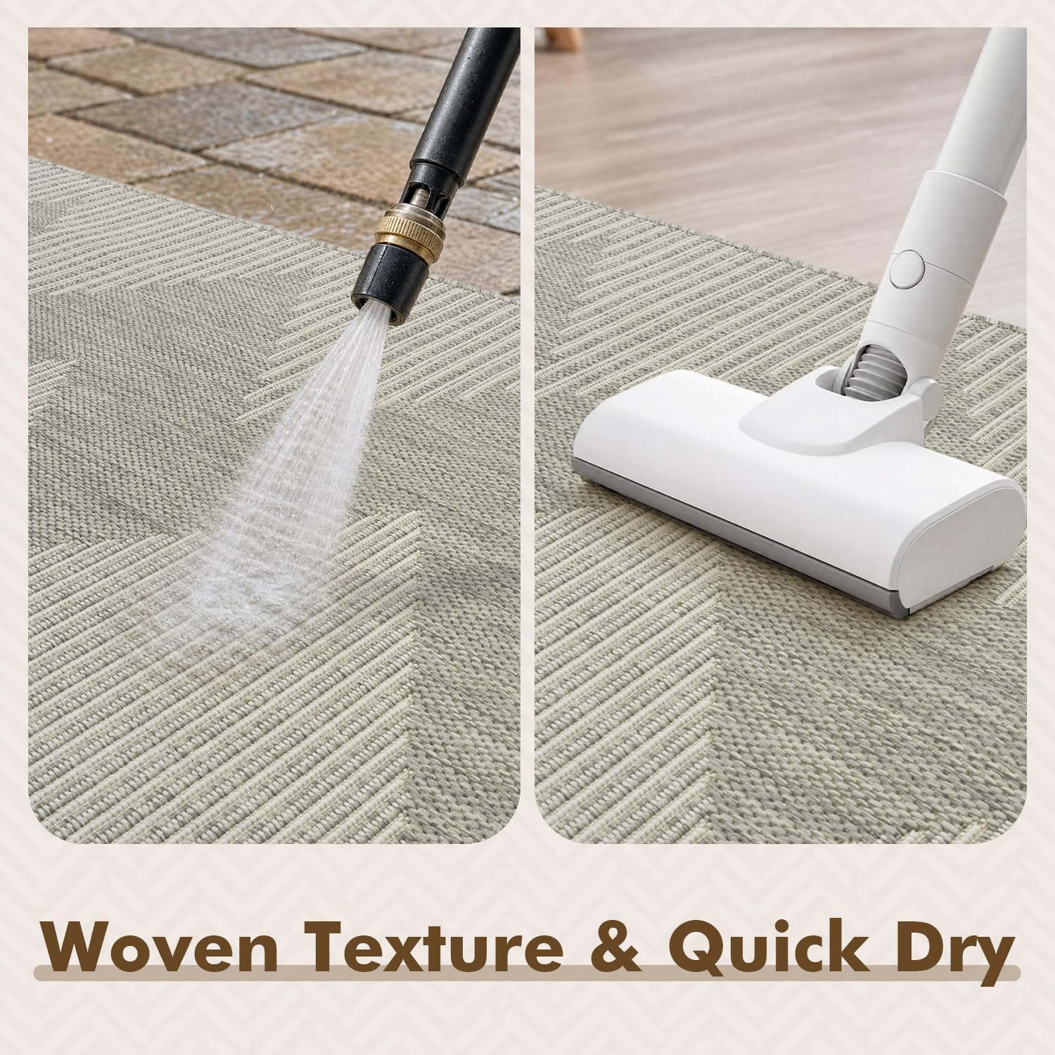 MontVoo Outdoor Rug 5x7 ft Grey Ivory corner view