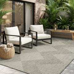 MontVoo Outdoor Rug 5x7 ft Grey Ivory front view