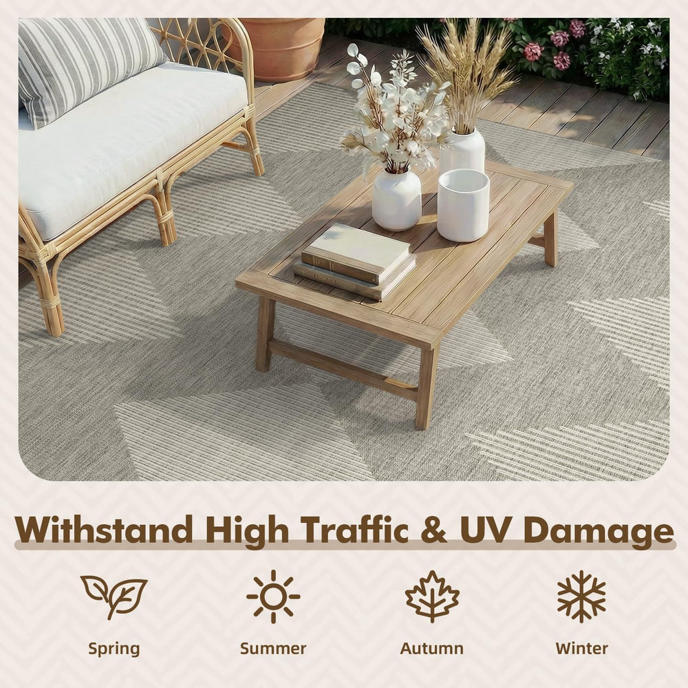 MontVoo Outdoor Rug 5x7 ft Grey Ivory on deck