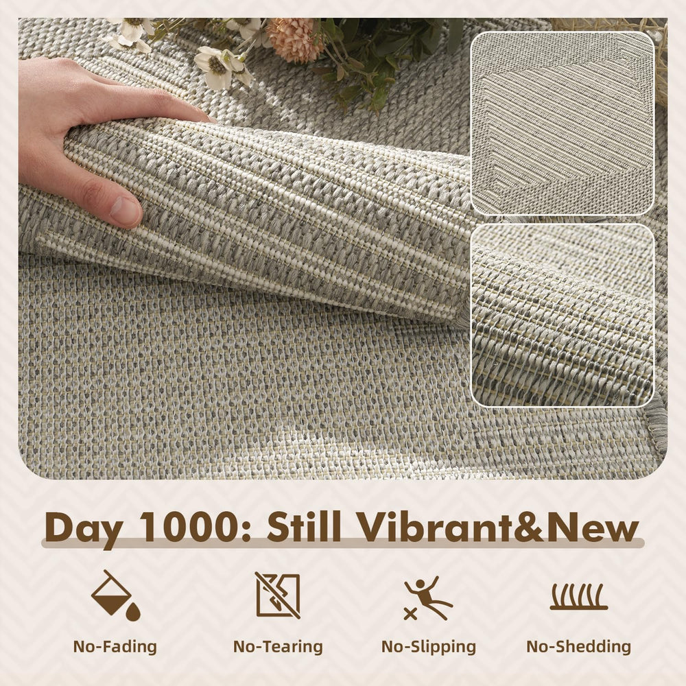 MontVoo Outdoor Rug 5x7 ft Grey Ivory texture detail