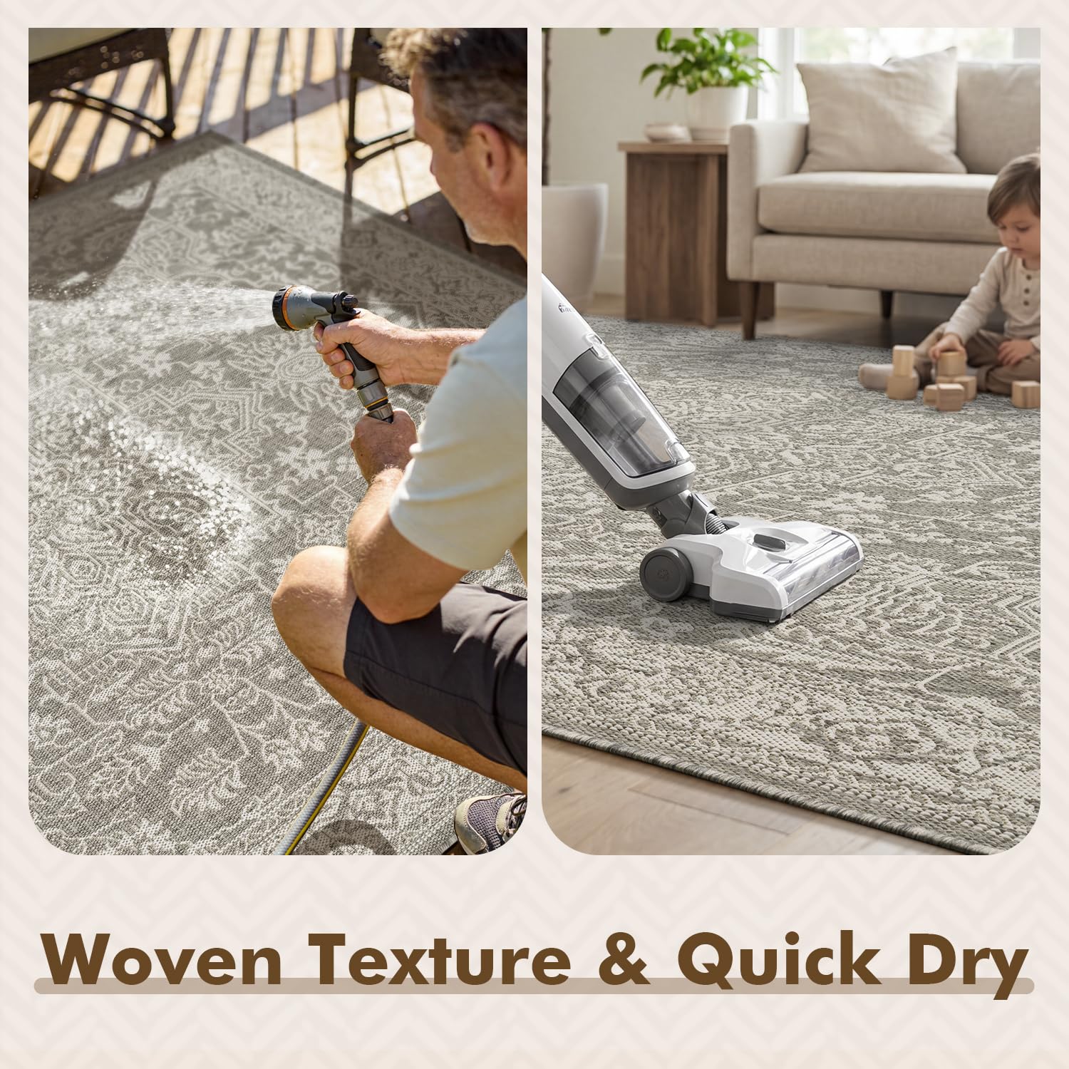 MontVoo Outdoor Rug 5x7 ft on balcony with furniture