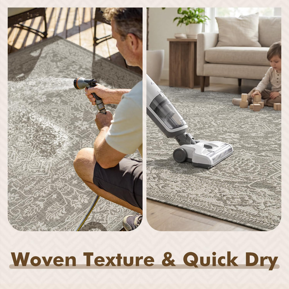 MontVoo Outdoor Rug 5x7 ft on balcony with furniture