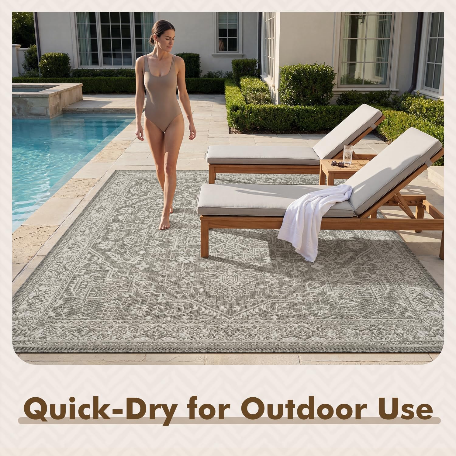 MontVoo Outdoor Rug 5x7 ft on porch with plants