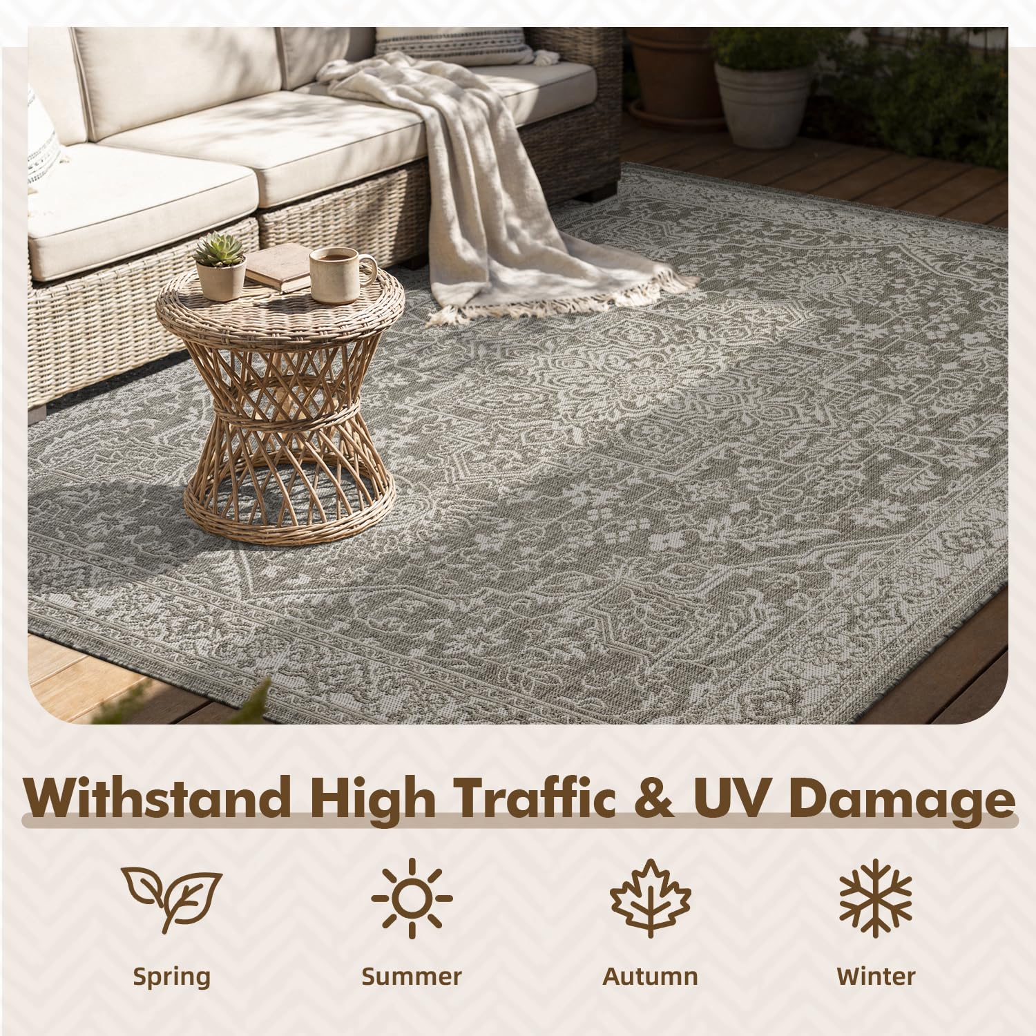 MontVoo Outdoor Rug 5x7 ft rolled up for storage