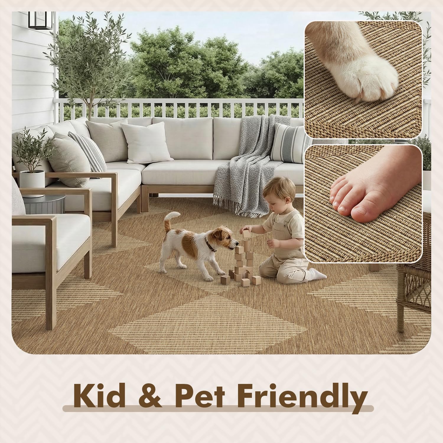 MontVoo Outdoor Rug 5x7 ft, showing durability under foot traffic