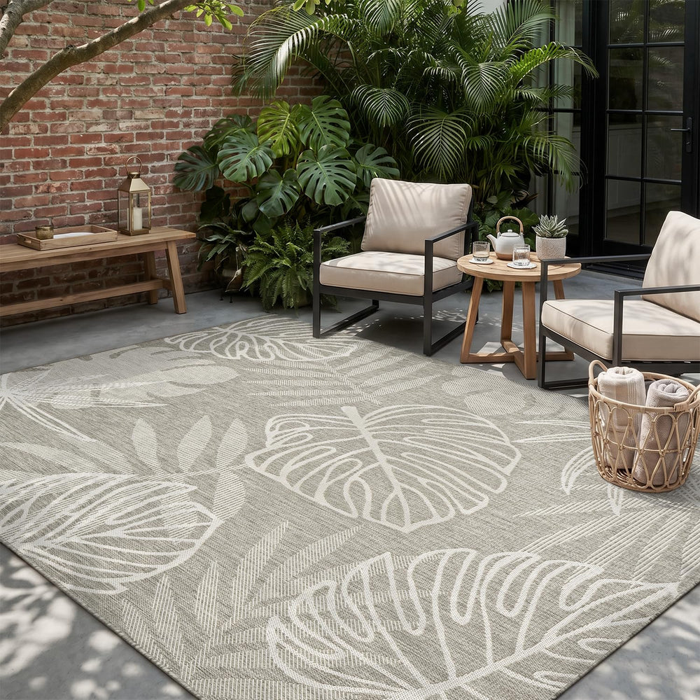 MontVoo Outdoor Rug 5x7 ft Tropical Grey front view